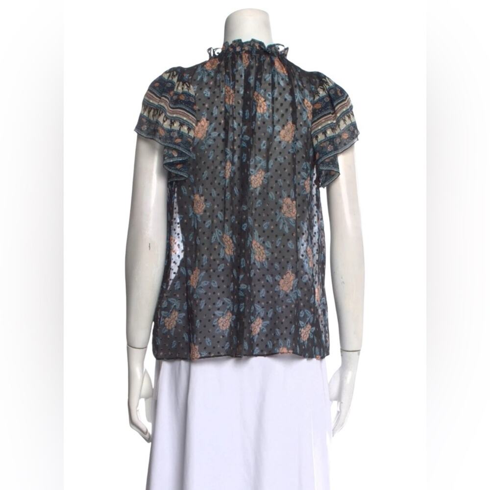 ULLA JOHNSON "Elis" Silk Blouse Swiss Dot Floral Print BOHO  Size:: XS | US 0 - Picture 5 of 10